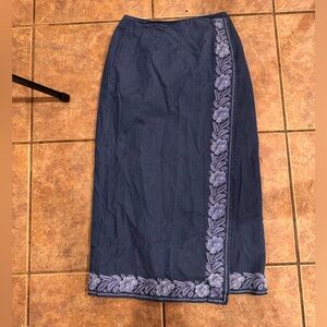 Vintage Talbots Floral Indigo Print Denim Maxi Wrap Skirt